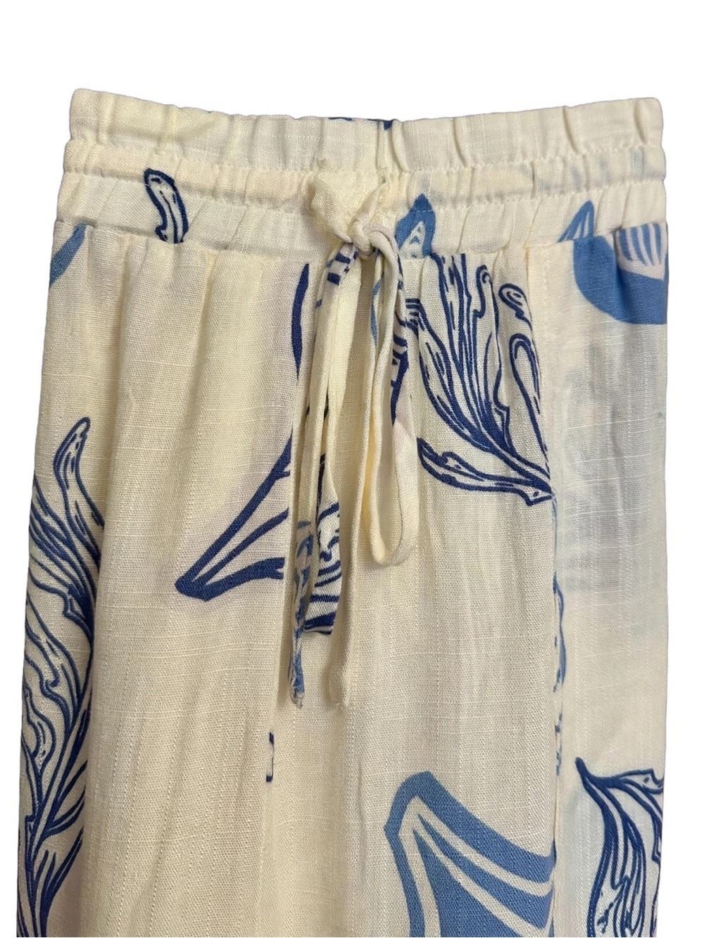 Illa Illa Seashell & Sea Plant Cream/Blue Wide Leg Pull-On Pants - Size L - Picture 7 of 11